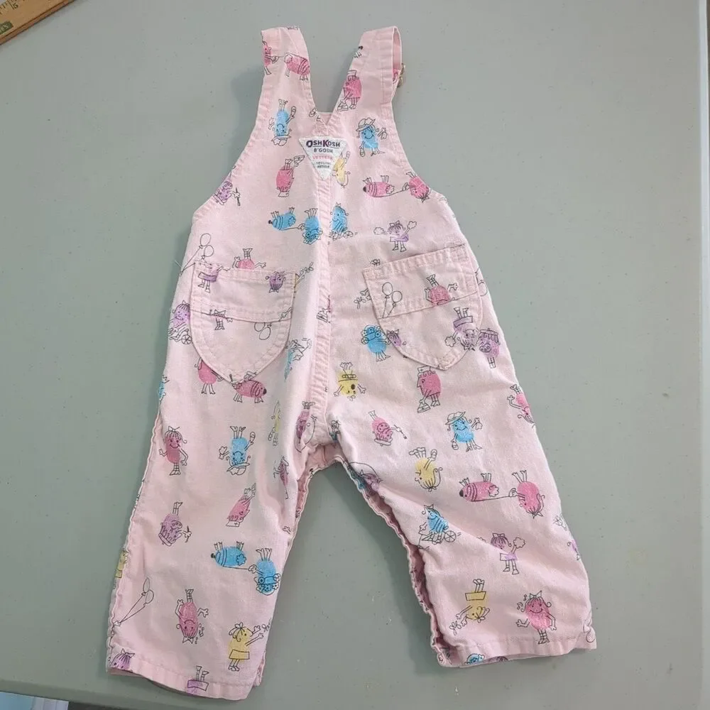 Vintage OshKosh B'Gosh overalls 6-9 Months Baby Buggy Ballons Finger Print peopl